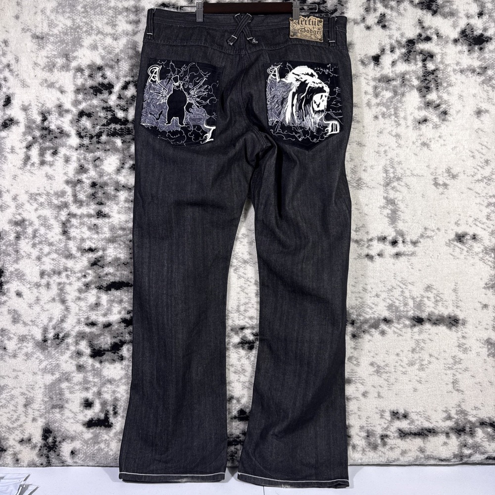 Artful Dodger Jeans Mens Size 40 Black Baggy Y2k Punk Skater Lion Bear Street